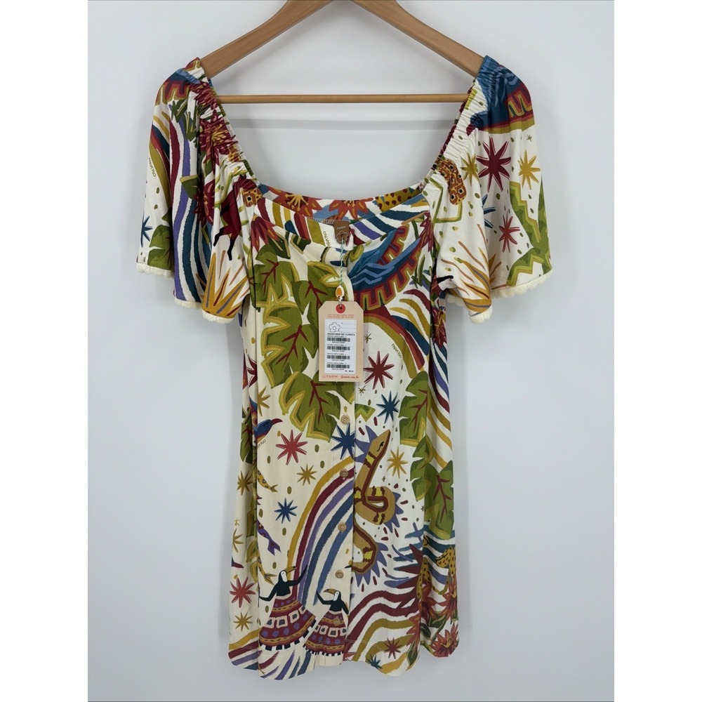 FARM Rio Cream Multicolor Off-Shoulder Long Sleeve Dress